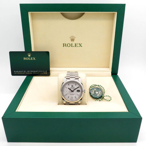 Alternative view of Rolex 228239 Day Date 40 18K White Gold with Meteorite Baguette Diamond Dial