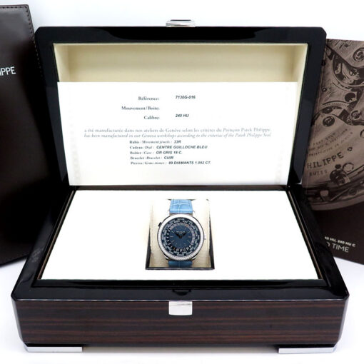 Alternative view of Patek Philippe 7130G World Time 18K White Gold 36mm with Blue Dial and Diamond Bezel