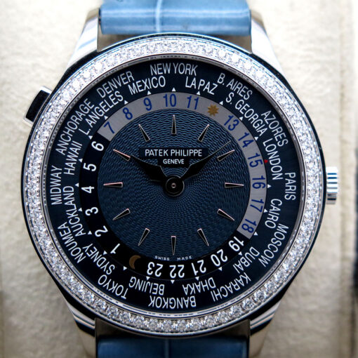 Patek Philippe 7130G World Time 18K White Gold 36mm with Blue Dial and Diamond Bezel - Image 3