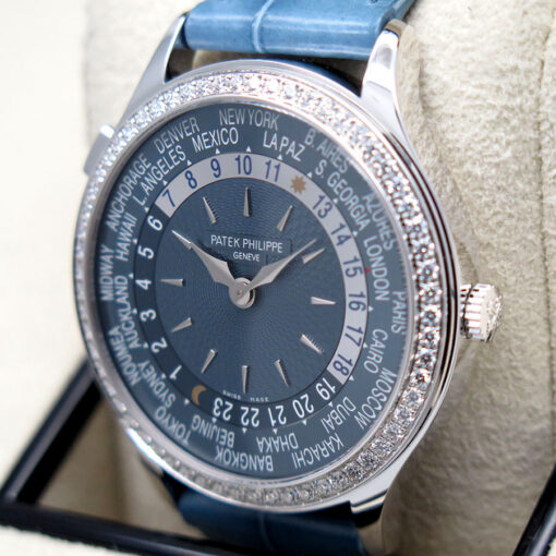 Patek Philippe 7130G World Time 18K White Gold 36mm with Blue Dial and Diamond Bezel - Image 4