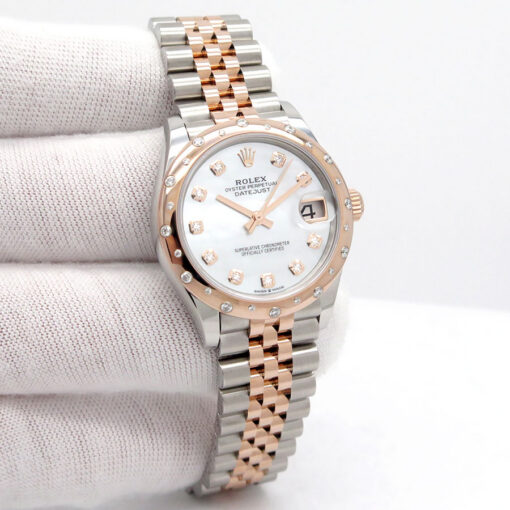 Rolex 278341RBR Datejust 18K/SS with Mother of Pearl Diamond Dial & Domed Diamond Bezel on Jubilee