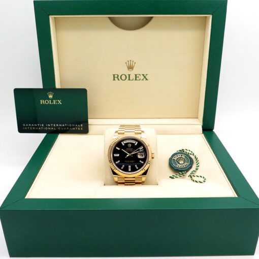 Rolex 228238 Day Date 40 18K Yellow Gold with Black Onyx Diamond Baguette Dial - Image 2