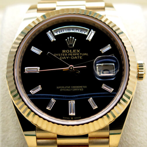 Rolex 228238 Day Date 40 18K Yellow Gold with Black Onyx Diamond Baguette Dial - Image 3