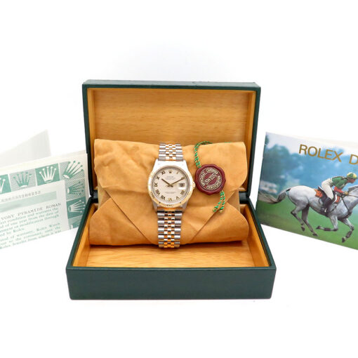 Rolex 16263 Datejust 18K/SS Turn-O-Graph with Ivory Pyramid Roman Dial on Jubilee - Image 2
