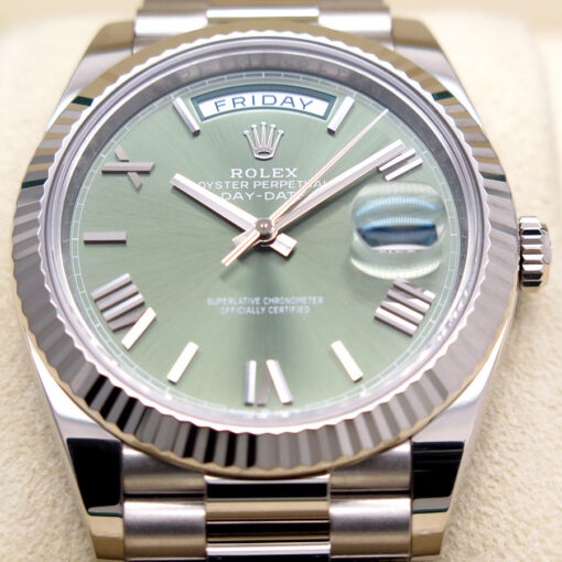 Rolex 228239 Day Date 18K White Gold with Olive Green Roman Dial - Image 3