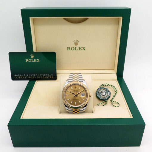 Alternative view of Rolex 126333 Datejust 41 18K/SS with Champagne Stick Dial on Jubilee