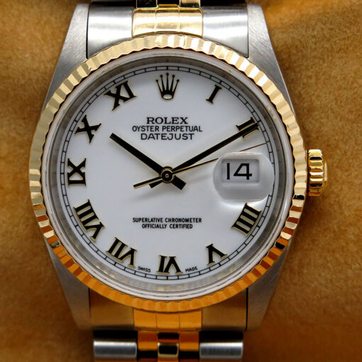 Rolex 16233 Datejust 18K/SS with White Roman Dial on Jubilee - Image 4