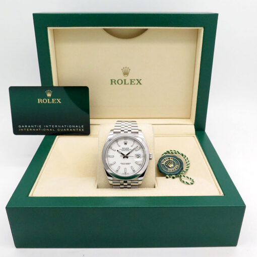 Alternative view of Rolex 126300 Datejust 41 with White Stick Dial on Jubilee