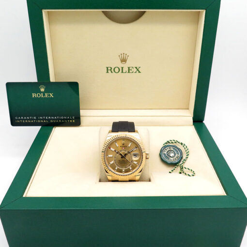 Alternative view of Rolex 326238 Skydweller 18K Yellow Gold with Champagne Dial on Oysterflex