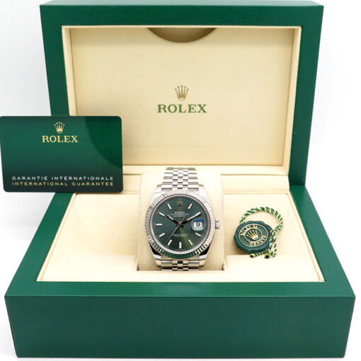 Alternative view of Rolex 126334 Datejust 41 with Mint Green Dial on Jubilee