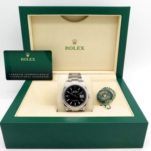 Alternative view of Rolex 126200 Datejust 36 with Black Stick Dial on Oyster