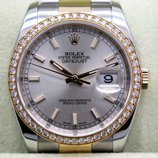 Rolex 116243 Datejust 36 18K/SS with Silver Stick Dial / Diamond Bezel on Oyster - Image 3
