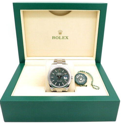 Alternative view of Rolex 126300 Datejust 41 with Mint Fluted Motif Dial on Oyster